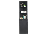 MDF With Triamine One Door One Drawer Three Compartments High Cabinet Bathroom Wall Cabinet Black 01749391