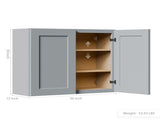 Gray Shaker Solid Wood Wall Cabinet with Soft-Close Doors, Adjustable Shelves - 36" Double Door T2950P479301