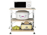 3-Tier Microwave Oven Rack with 10 Hooks 4 Wheels and X-Shaped Reinforcement on the Back Melamine 15317811