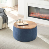 Round Storage Ottoman, 2 in 1 Function, Work as End table and Ottoman, Navy W48735176