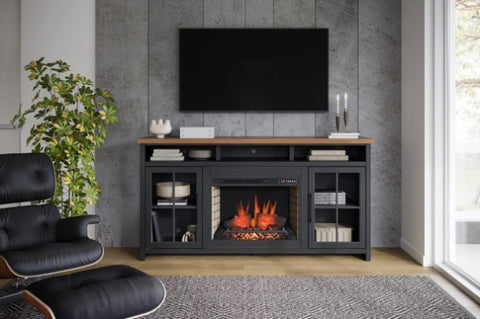 ZUN Bridgevine Home Essex 74 inch Fireplace TV Stand Console for TVs up to 85 inches, Black and Whiskey B108P160222