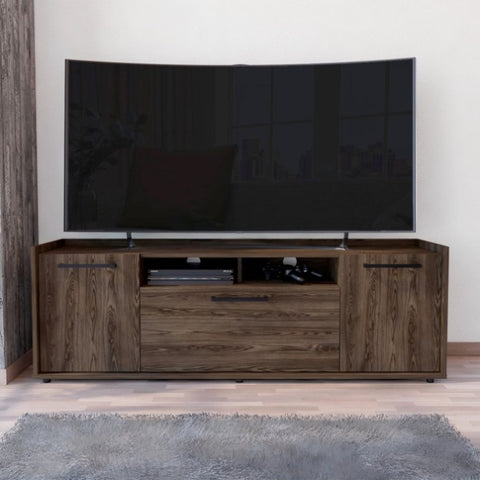 ZUN TV Stand for TV´s up 60", Double Door Cabinets, One Flexible Cabinet, Dark Walnut B097133020