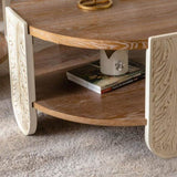 Carved Wooden Coffee Table, Retro End Table with Double-Layer Storage, Small Side Table for Living W3158P297426