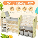 Kids Bookshelf Toy Storage with 17 Bins and 5 Bookshelves, Multi-functional Nursery PP300106AAF
