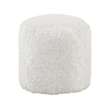 Modern Pouf Off-White Faux Fur Fabric Upholstered Ottoman, Footstool, Non-Slip Floor Pouf, Bean Bag B011P251654