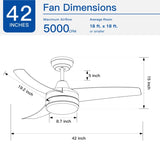 YUHAO 42-Inch 3-Blade Matte Black DC Motor Modern Contemporary LED Ceiling Fan-42 x 42 x 10.34 W1367P183809