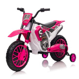 ZUN 12V Kids Ride on Toy Motorcycle, Electric Motor Toy Bike with Training Wheels for Kids 3-6, Rose Red W2181P164393