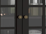 Minimalist Black Buffet Cabinet with Double Glass Doors and Drawer, Modern Wooden Storage Sideboard 26388624