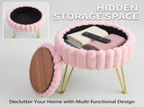 Faux Fur Storage Ottoman Vanity Stool with Metal Legs & Anti-Slip Feet Footstool for Bedroom 62778415