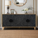 Black Carved Symmetrical Design Door And Wood Coloured Frame For TV Stand Table,Living Room W1445P164172