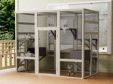 Large Outdoor Gray Wooden Catio Solid Wood Cat Enclosure with 5 Platforms & 2 Resting Boxes, W773P321839