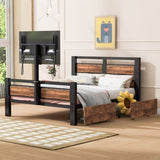 Twin Size Metal Platform Bed with MDF Headboard and Footboard,Two Storage Drawers and Rotatable TV WF309871AAB