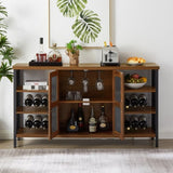 ZUN JHX Industrial Wine Bar Cabinet, Liquor Storage Credenza, Sideboard with Wine Racks & Stemware W116241635