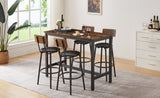 ZUN Bar Table Set with 4 Bar stools PU Soft seat with backrest, Rustic Brown, 47.24'' L x 23.62'' W x W1162102875