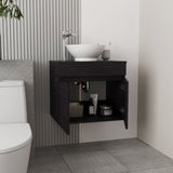 Vessel Sink Vanity Manchester, Two Drawers and Open Shelf, Black B200P313692