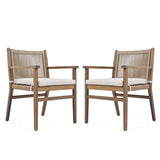 ZUN Outdoor Dining Chairs Set of 2, Acacia Wood Patio Armchair with Rope Design Back and Water Repellent N779P224995B