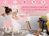 2-in-1 Kids Vanity Table Set with Detachable Mirror, Pink Dressing Table with Storage Shelf & 61595807