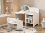 Kids Vanity Table with Mirror and Chair, Wooden Children's Dressing Makeup Desk with Storage 08531449