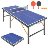 5ft Mid-Size Tennis Foldable & Portable Ping Pong Set for Indoor Games with Net, 2 W1408P272363