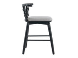 Doria Indoor Wooden Barstool, Black Finish With Grey Upholstery, Set of 2 N775P299416B