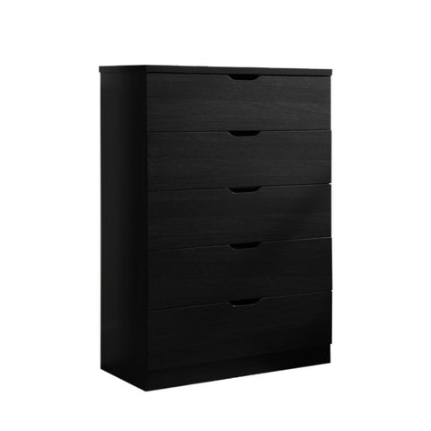 ZUN Modern black five drawer clothes and storage chest cabinet with metal drawer glides B107P173529