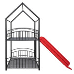 ZUN Twin Over Twin Metal Bunk Bed With Slide,Kids House Bed Black+Red 88600955