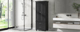 ZUN Tall Storage Cabinet with Two Drawers for Bathroom/Office, Black WF299284AAB