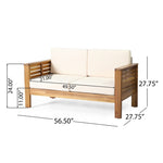 ZUN Teak Acacia Wood Loveseat and Coffee Table Set with Cream Cushions 70844.00