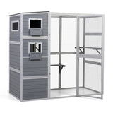 Large Wooden Cat Enclosure with Waterproof Roof and Platforms, Gray W2181P181957