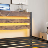 Twin Size Bed Frame Heavy Duty Platform Bed Frame with Headboard, USB Charging Station, LED Bed, No W840P209879