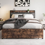 Queen Size Bed Frame, Storage Headboard with Charging Station and 2 Drawers, Solid and Stable, Noise W840137808