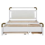 Queen Size Wooden Storage Platform Bed, with 2 Big Drawers, T-XL Size Trundle, White 32072056
