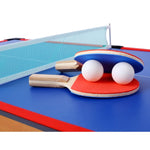 ZUN 5-in-1 Multi-Game Table - Billiards, Push Hockey, Foosball, Ping Pong, and Basketball brown/red 34748372