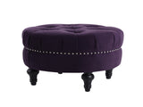 Dawn Tufted Round Ottoman Nailhead Accents, Purple Velvet B2719P238412
