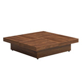 ZUN Square Marble Veneer Coffee Table Sliding Top with Storage in Walnut 39.4'' 13693693