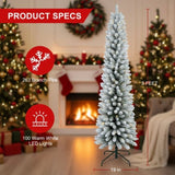 5FT Christmas w/ 100 Warm White LED Lights Flocked Pencil Artificial Plant 263 Tips Slim PVC 15872664
