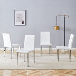 ZUN Four White PU dining chairs,Silver Metal Legs.Simple and versatile, comfortable and accompanied. W1151P269048