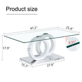 ZUN Rectangular modern and fashionable coffee table with tempered glass tabletop and white legs. W1151140300