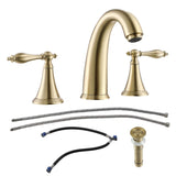 2 Handle Widespread Bathroom Faucet 3 Hole, with Pop Up Drain and 2 Water Supply Lines, Gold W124379943