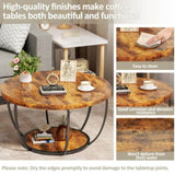 31.5" Round Coffee Table, 2-Tier Coffee Tables for Living Room, Small Wood Coffee Table with T3210P350940