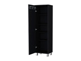 Black 1-Door Cabinet with 3 Broom Hangers B062P205244