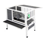 ZUN Wooden Rabbit Hutch with Wheels, Indoor/Outdoor Pet House with Pull Out Tray - Gray and White W2181P153133