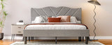 Queen Size Modern Platform Bed Frame with Upholstered Headboard & Wooden Slats - No Box Spring W2889P272590