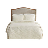 3 Piece Split Corner Pleated Quilted Bedspread Cream King B03597562