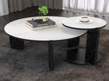 Set of 2 Round Nesting Coffee Table for Small Place, living room end table with white sintered stone W2899P405896