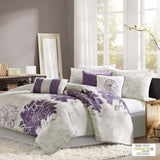 Printed Cotton Sateen Comforter Set Taupe Grey/Purple King B03596877