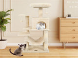 44" Multi-Level Cat Tree with Spacious Top Perch, 2-Door Condo & Hammock for Indoor Cats -Beige 07725534