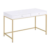 ZUN White High Gloss and Gold 2-Drawer Writing Desk B062P191050