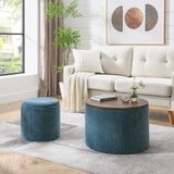 2-Piece Set Round Chenille Storage Ottoman, Equipped with a Drum Shaped Small Stool, Storage Space, W487P179600
