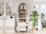 K&K 71" Tall Arched Kitchen Pantry Cabinet with 2 Large Drawers, Modern Farmhouse Kitchen Storage N707P288972W